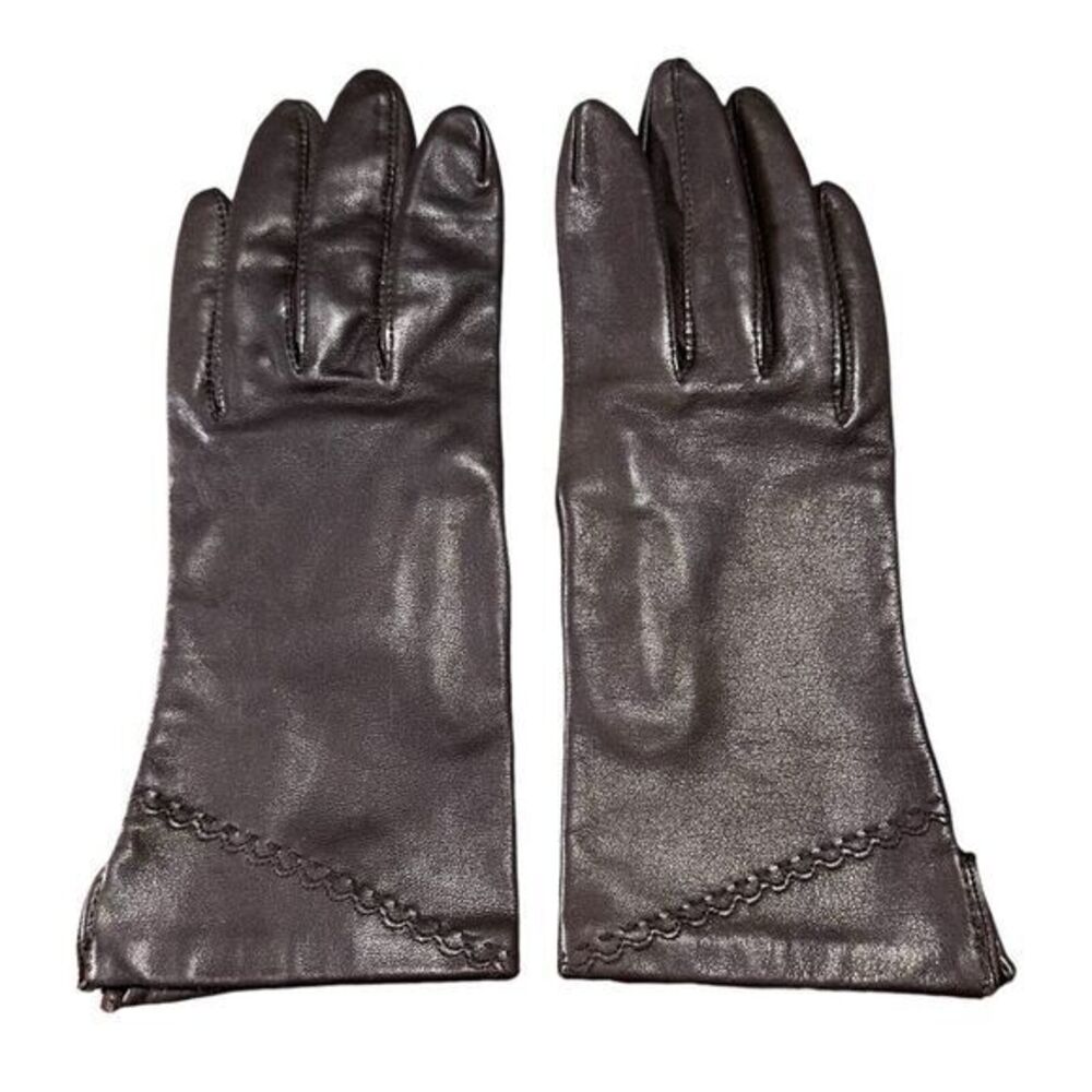 FOWNES BROWN LEATHER‎ GLOVES w/ ANTRON LINING, PHILIPPINES sz 6-1/2, Vintage